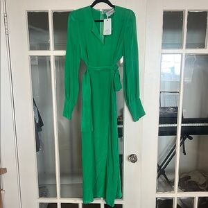 NWT Ridley London Green Long Sleeve Wrap Gown - Silk Crepe